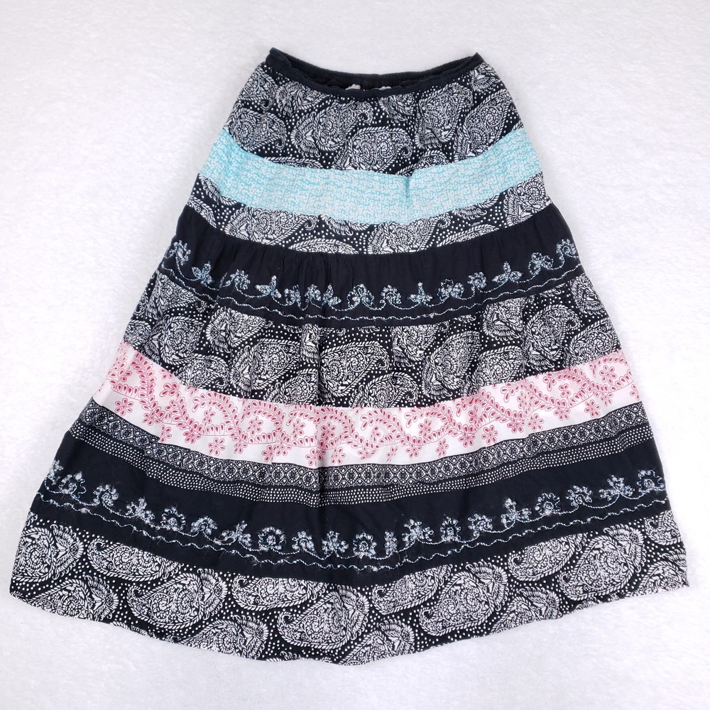 Studio West Boho Tiered Maxi Skirt Small Multicolor Paisley Cotton Festival